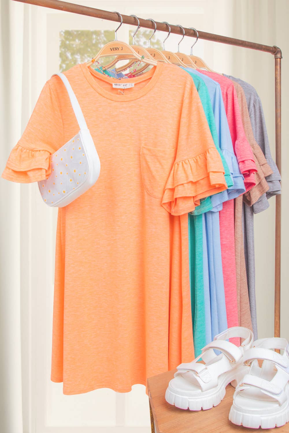 ND30255-French Terry Pocket Tee Shirt Dress