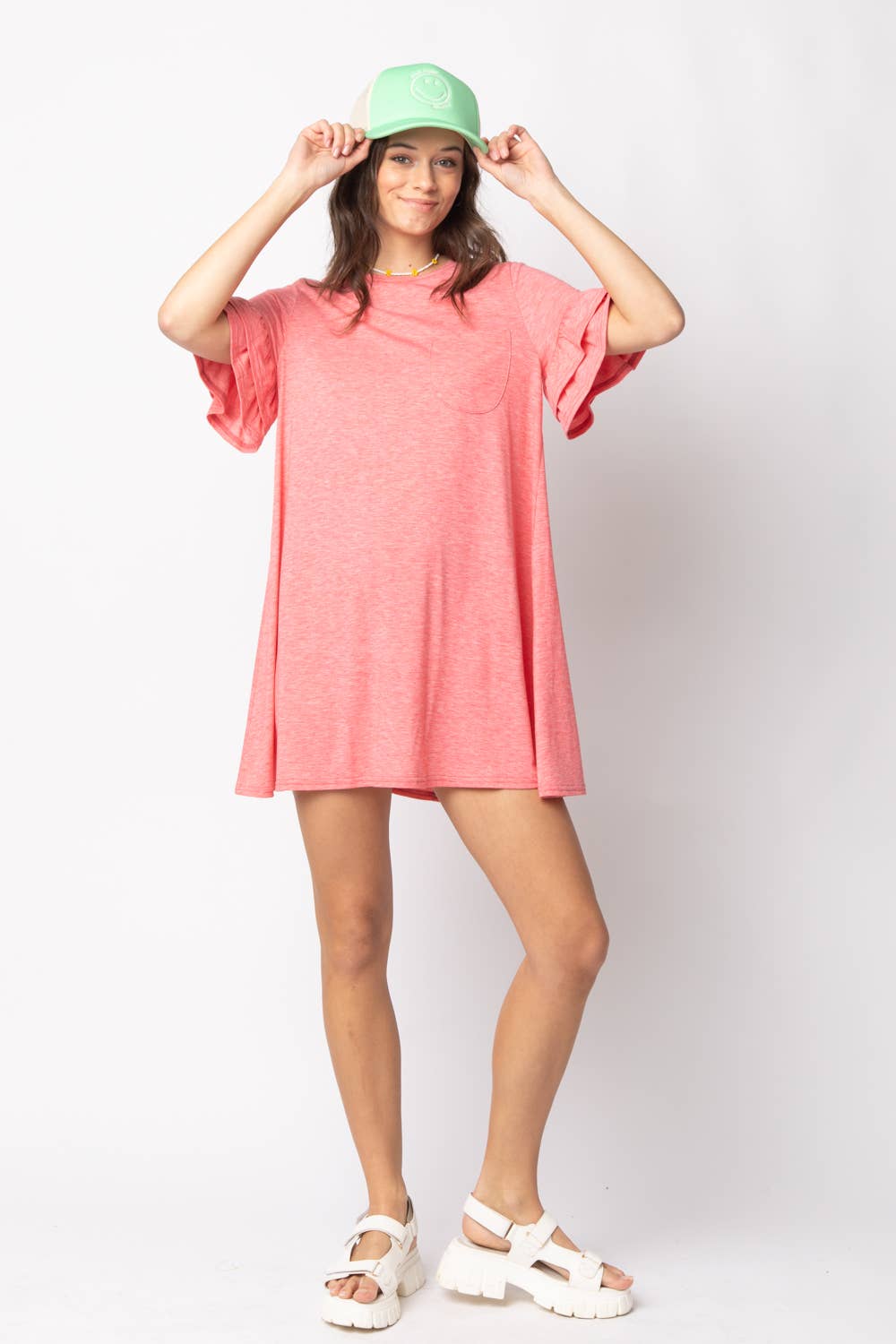 ND30255-French Terry Pocket Tee Shirt Dress