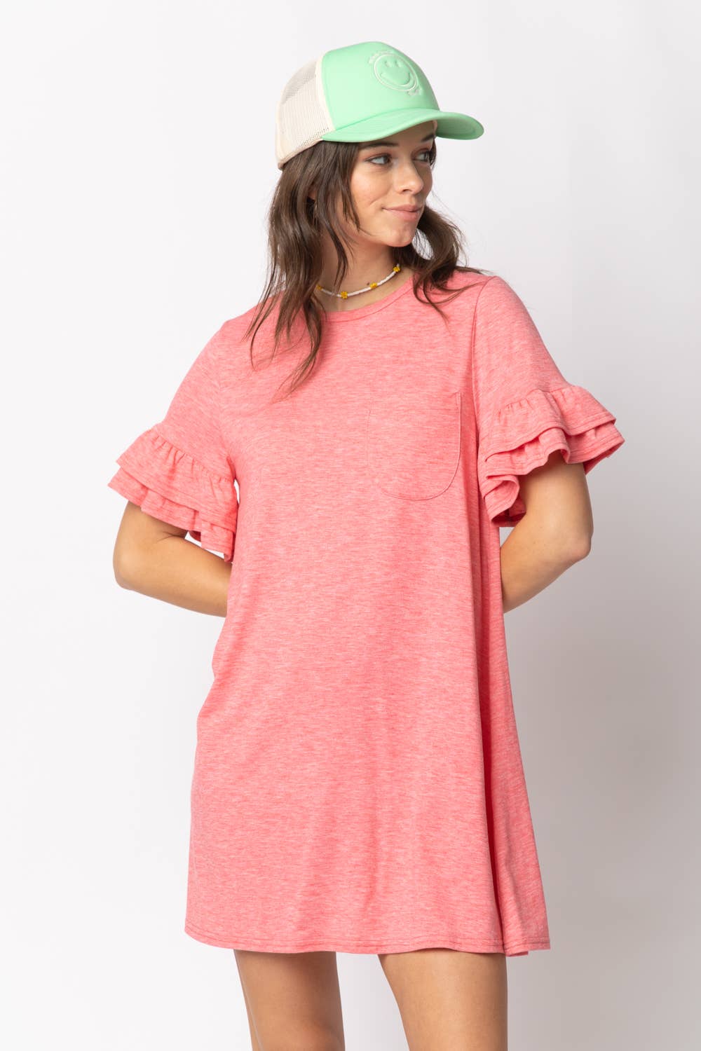 ND30255-French Terry Pocket Tee Shirt Dress