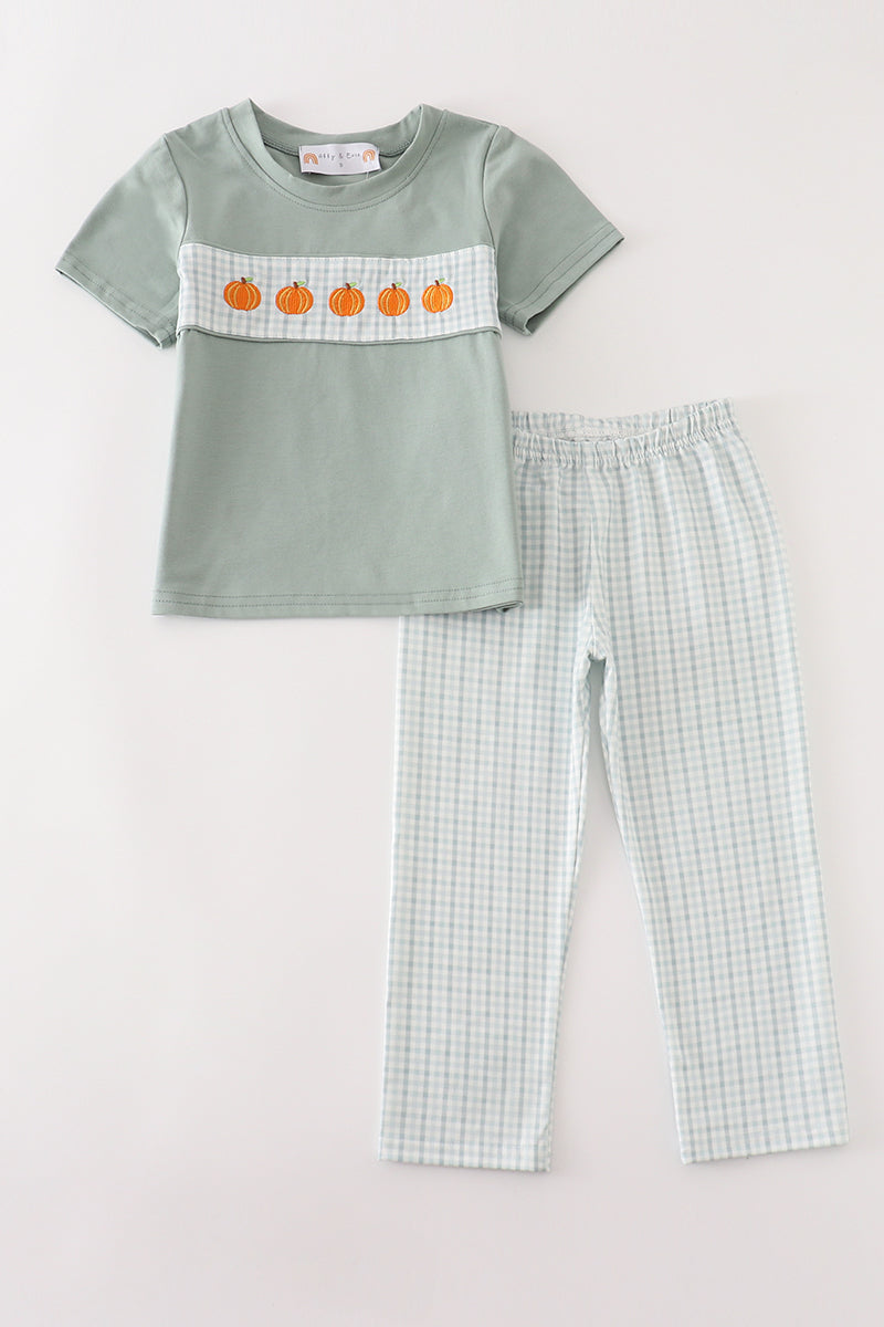 Green Pumpkin Embroidery Check