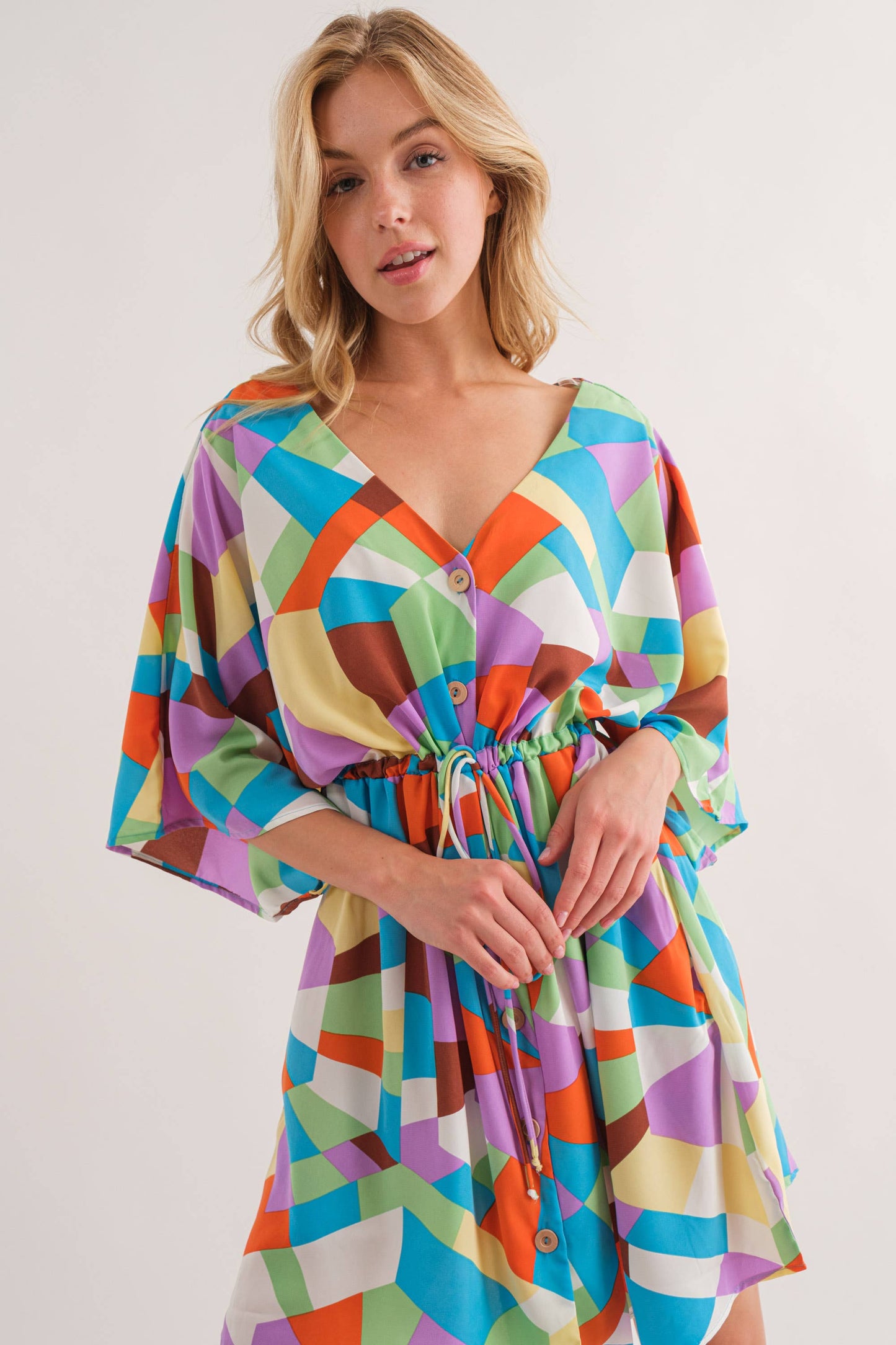 V-Neck Multicolor Print Dress