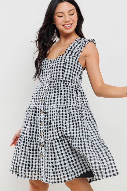 Plaid Button Down Tiered Mini Dress / DIC50877