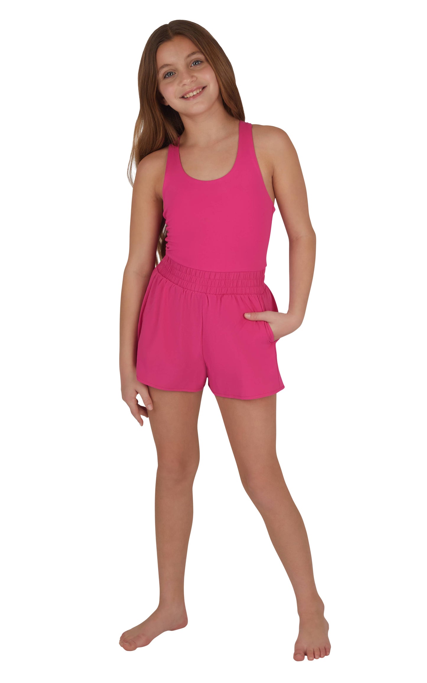 Girls Hybrid Romper with Side Seam Pockets