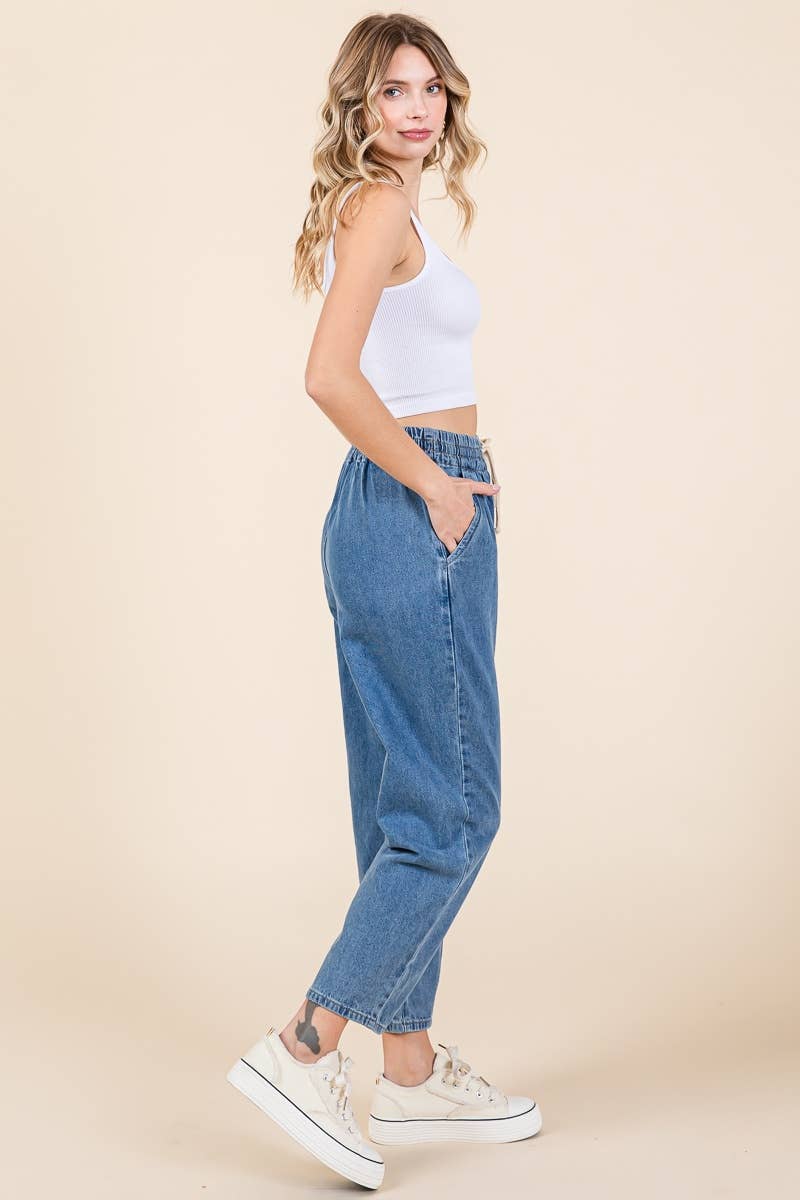 RELAXED DENIM PANTS WITH DRAWSTRING