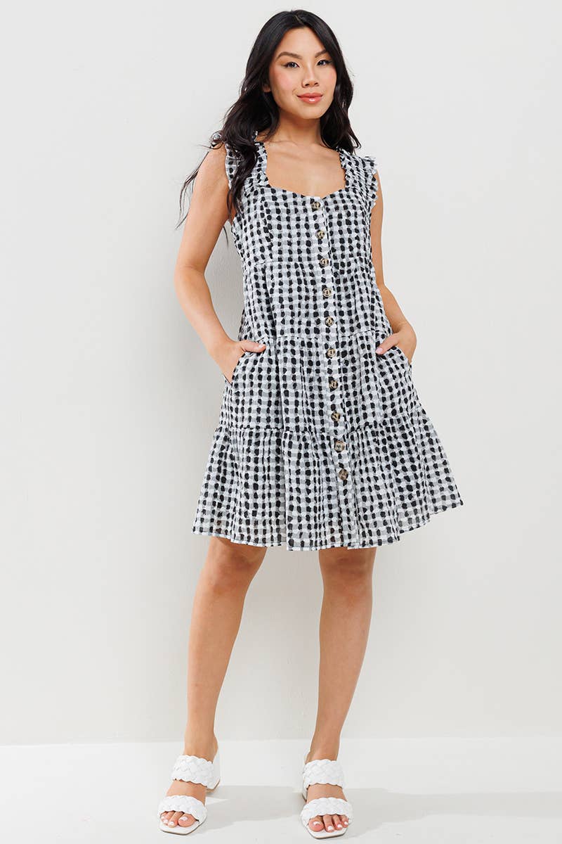 Plaid Button Down Tiered Mini Dress / DIC50877