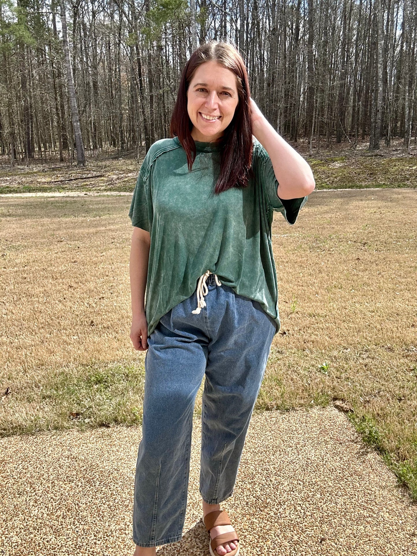 RELAXED DENIM PANTS WITH DRAWSTRING