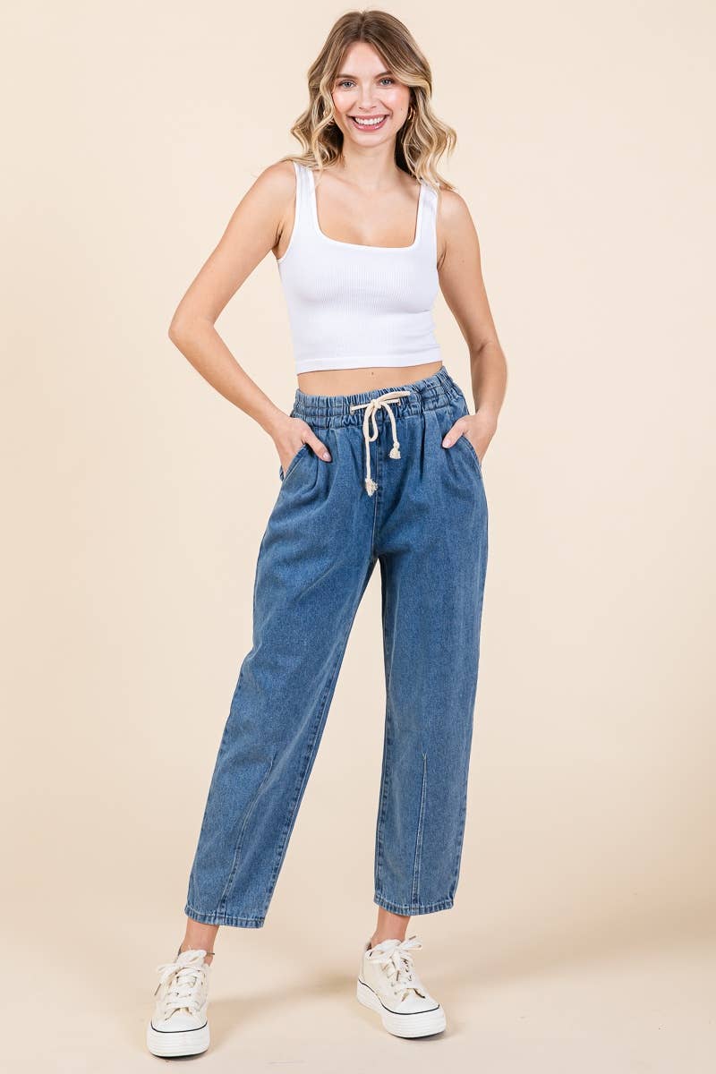 RELAXED DENIM PANTS WITH DRAWSTRING