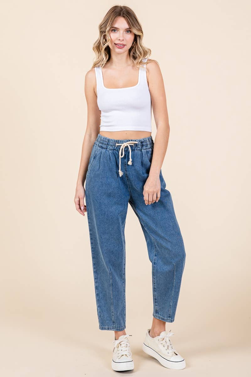 RELAXED DENIM PANTS WITH DRAWSTRING