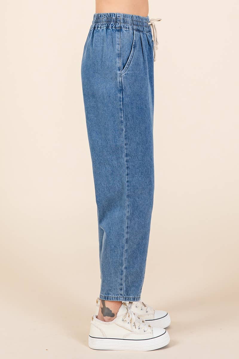 RELAXED DENIM PANTS WITH DRAWSTRING