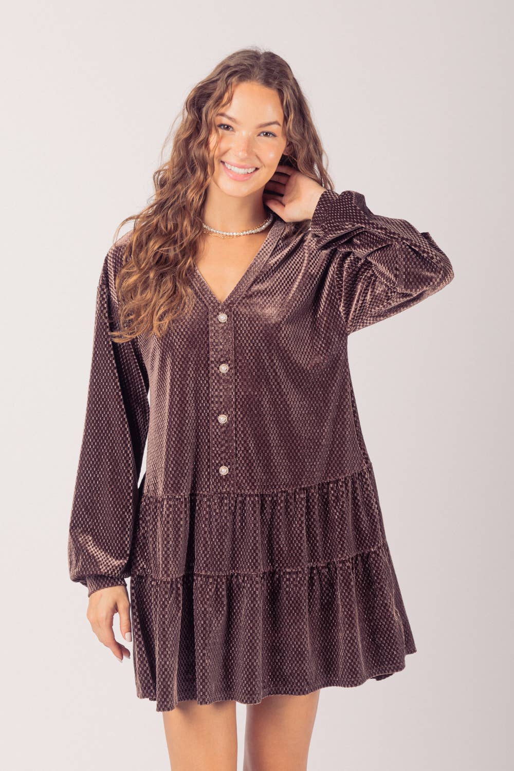 Tiered Textured Woven Velvet Mini Dress