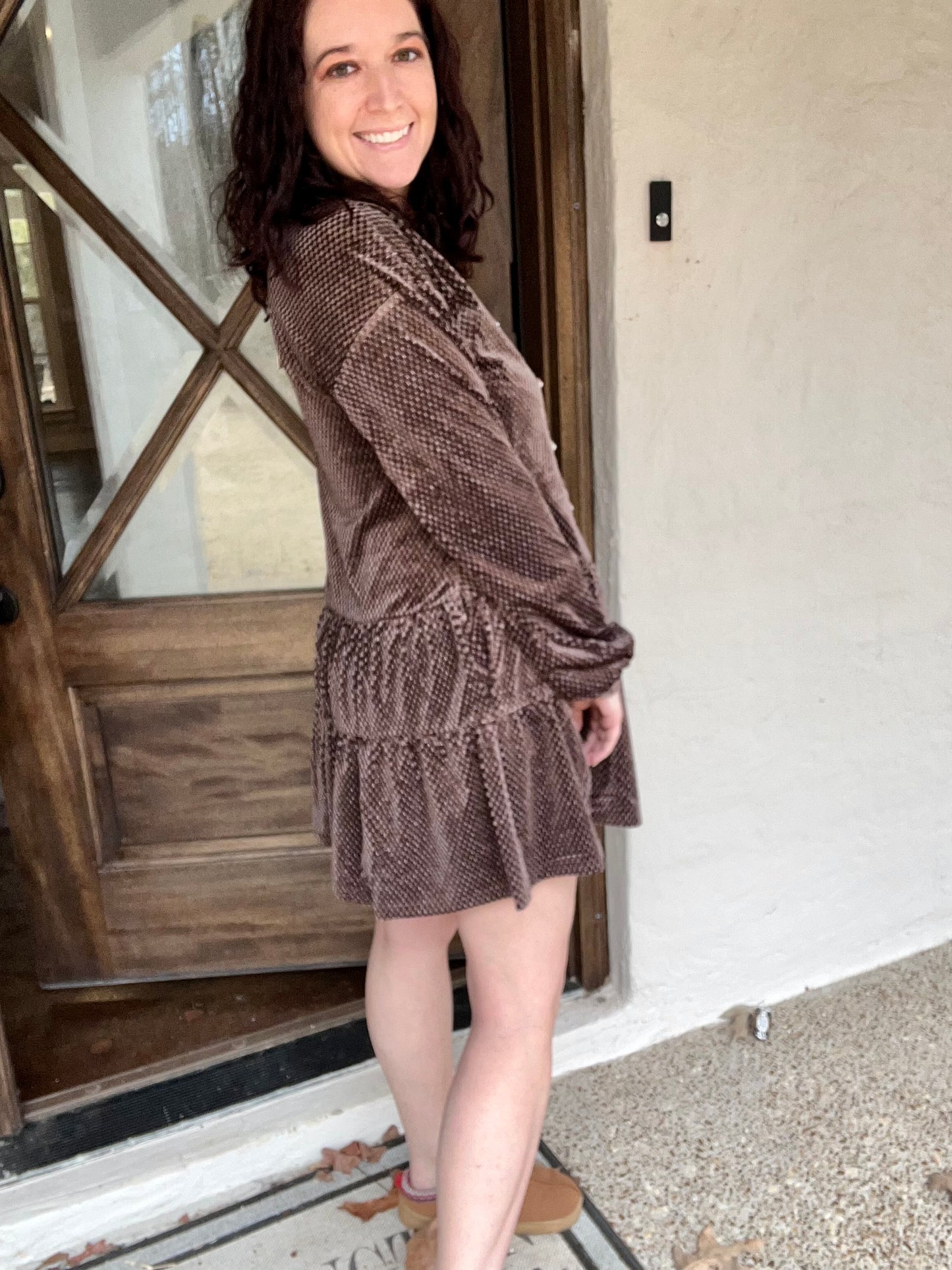 Tiered Textured Woven Velvet Mini Dress