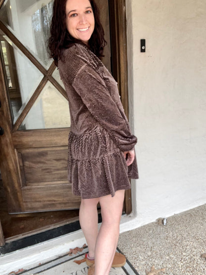 Tiered Textured Woven Velvet Mini Dress