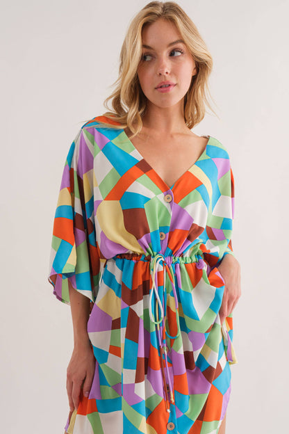 V-Neck Multicolor Print Dress