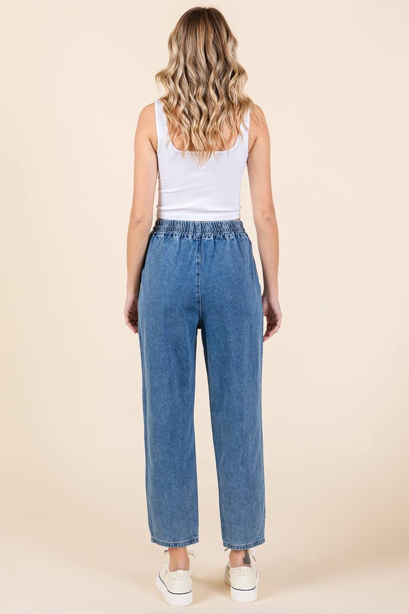 RELAXED DENIM PANTS WITH DRAWSTRING