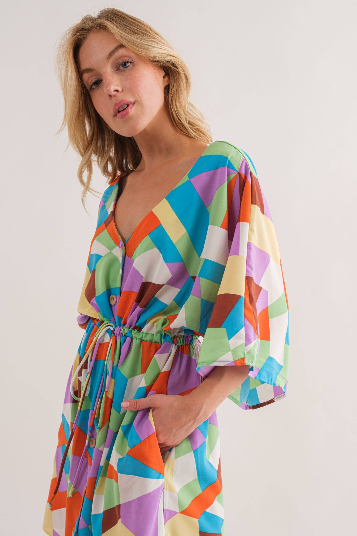 V-Neck Multicolor Print Dress