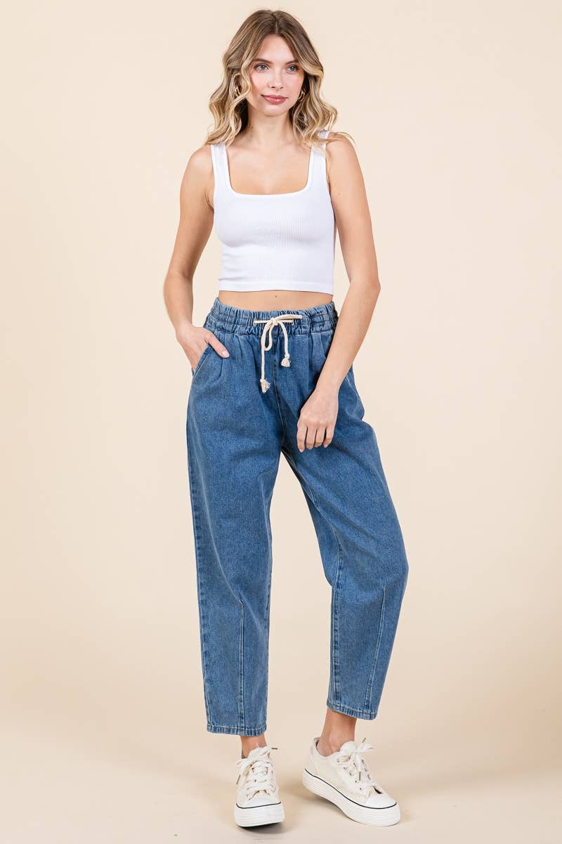 RELAXED DENIM PANTS WITH DRAWSTRING