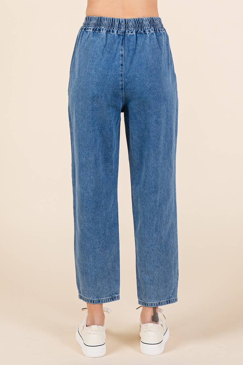 RELAXED DENIM PANTS WITH DRAWSTRING