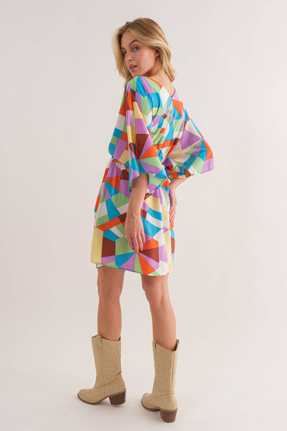 V-Neck Multicolor Print Dress