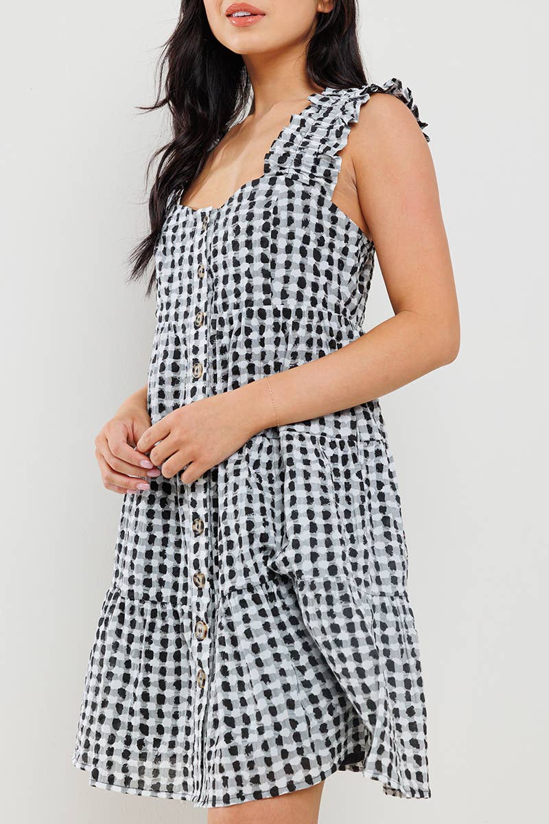 Plaid Button Down Tiered Mini Dress / DIC50877