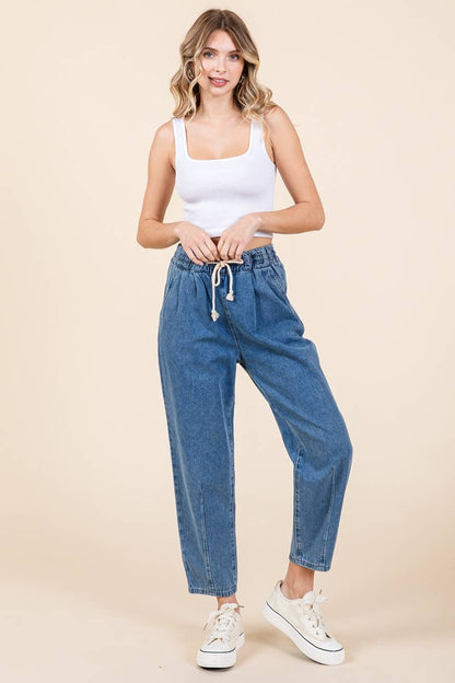 RELAXED DENIM PANTS WITH DRAWSTRING