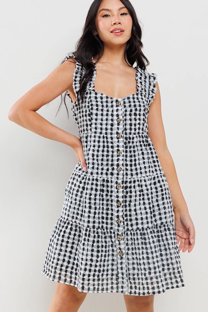 Plaid Button Down Tiered Mini Dress / DIC50877