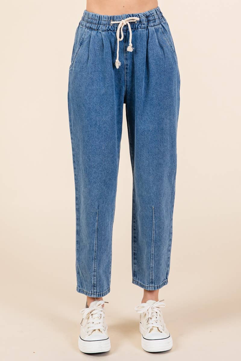 RELAXED DENIM PANTS WITH DRAWSTRING